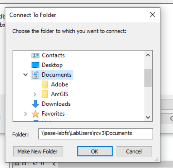 folder connections choose folder window